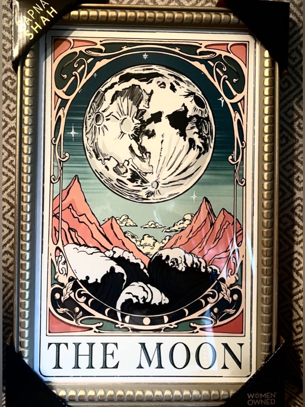 NEW Sapna Shah wall art The Moon boho style to any room. Carved frame 18" x 12"